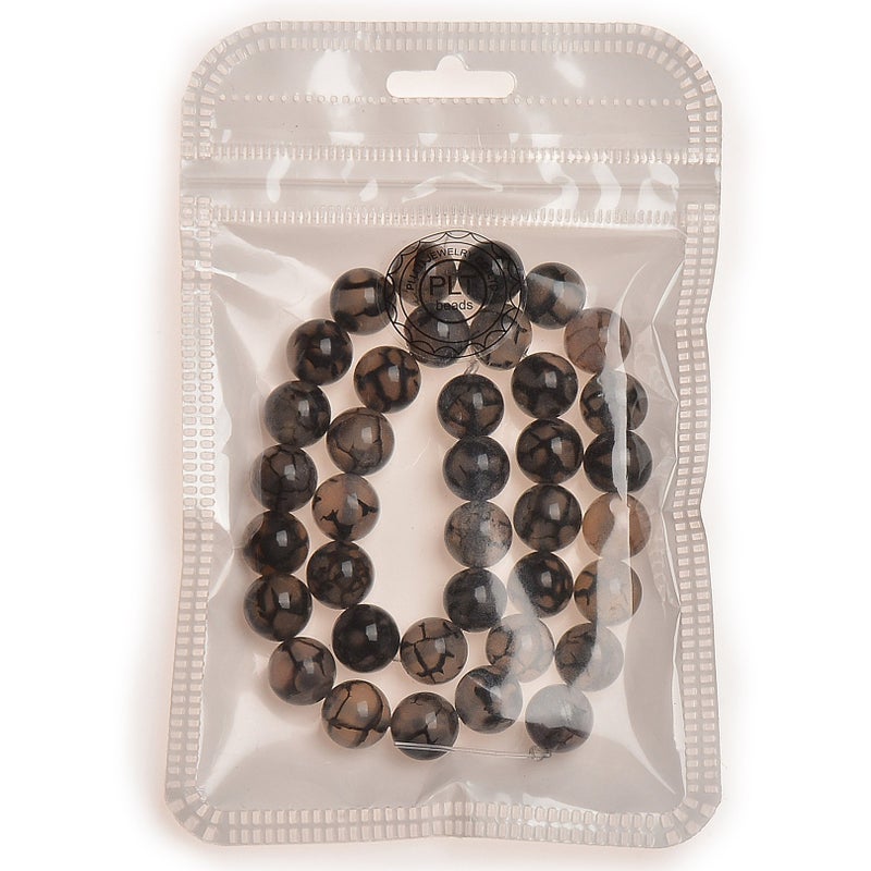 PLTbeads Smooth Round Shape Natural Gemstone Loose Beads for 1 Strand per Bag Approxi 15.5 inch 48-50pcsJewelry Making (8mm, Black White Dragon Design Agate) - Image 2